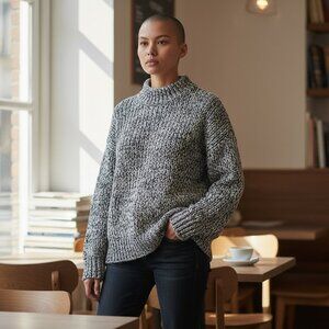 Samsoe Samsoe Extra Thick Grey & Cream Knit Crew Neck Sweater Size S